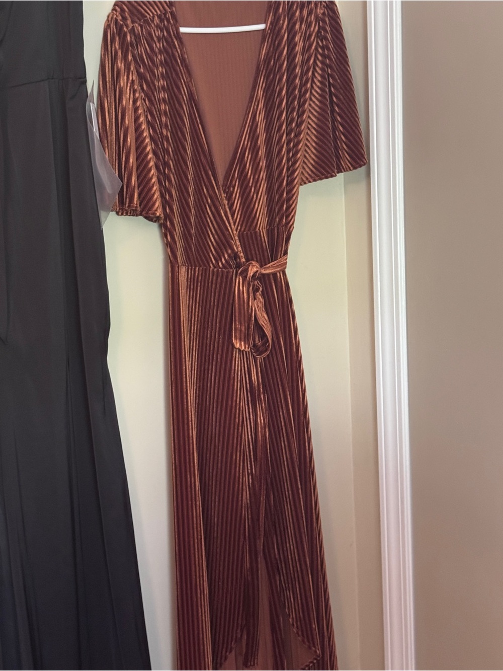 Simplee Apparel Copper-Brown Velvet Wrap Maxi Dress